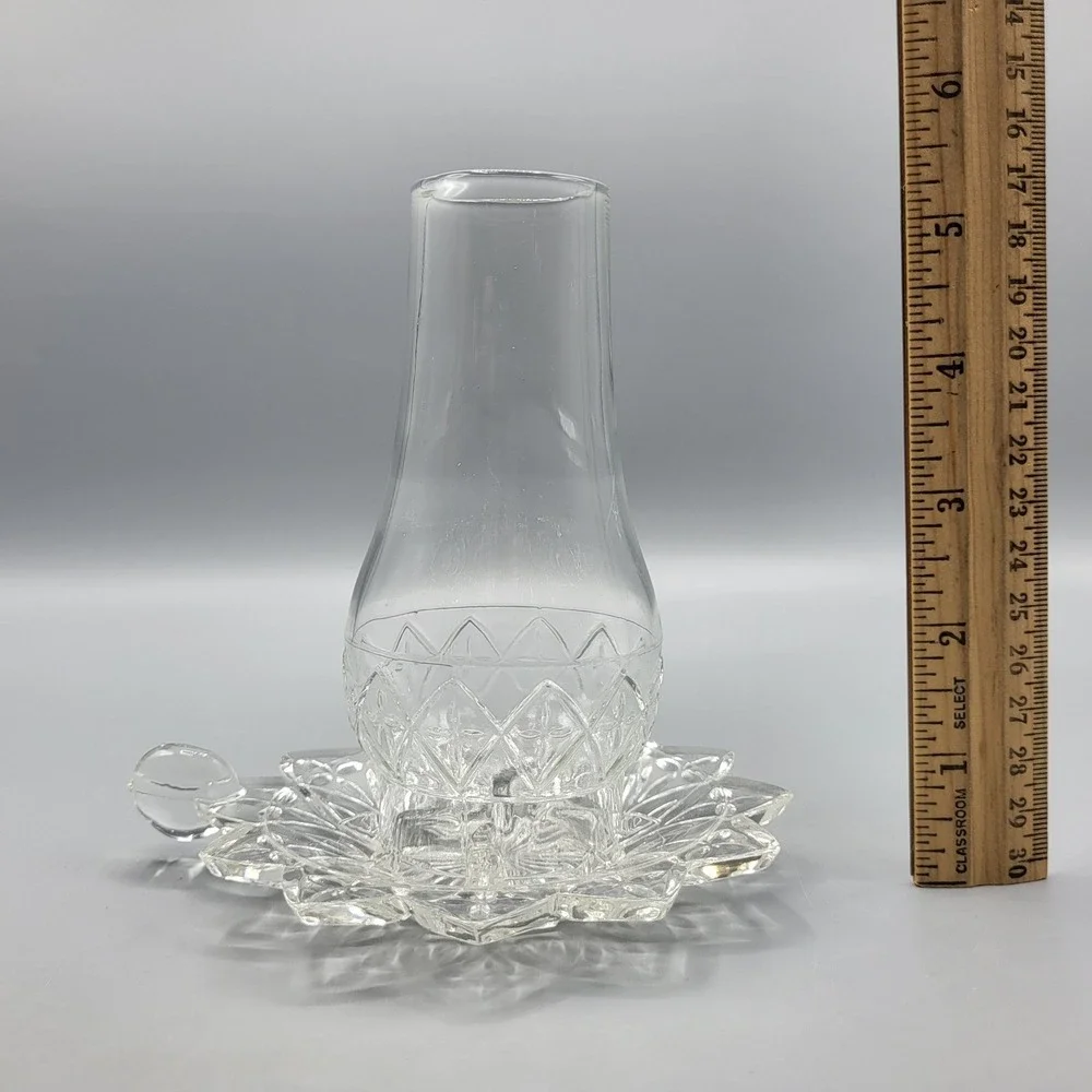Federal Glass Hurricane Lamp Candle Holder Two Piece Pressed Clear Chimney Base